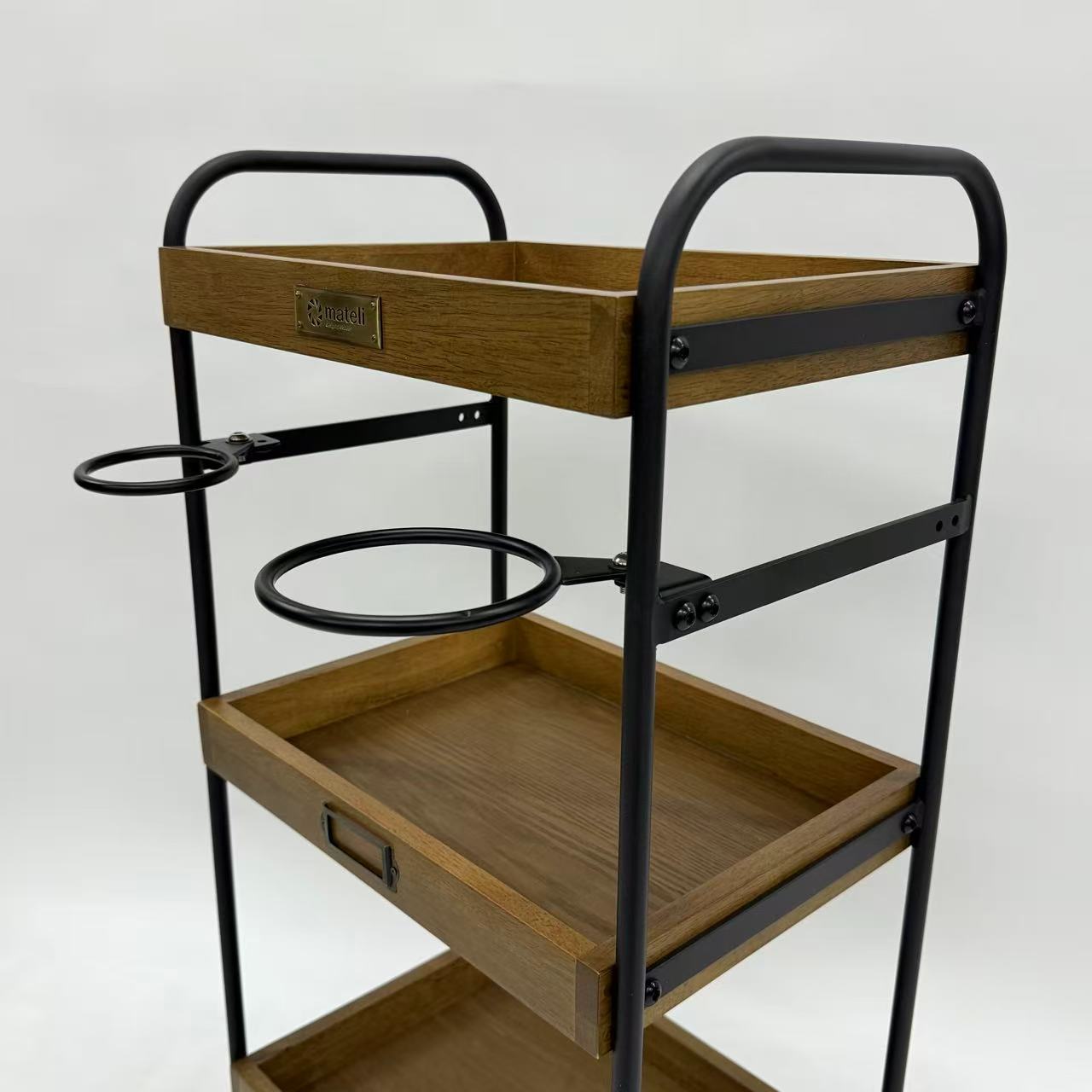 アウトレット 3段ウッドワゴン ステンレストレイ無し キャスター付き(BR)【完成品出荷】OL2134 通常価格￥16,280