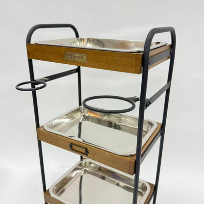 アウトレット 3段ウッドワゴン ステンレストレイ3枚 キャスター付き(BR)【完成品出荷】OL2140 通常価格￥19,580