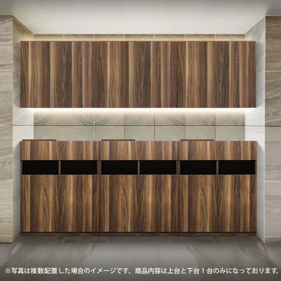 ダークブラウンウッド色フラットシャンプーキャビネット【上下SET】
