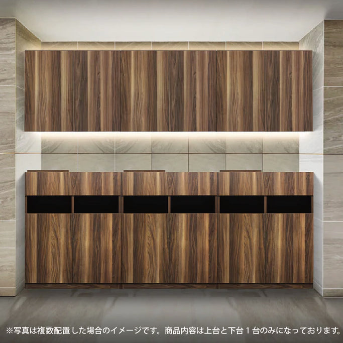 ダークブラウンウッド色フラットシャンプーキャビネット【上下SET】