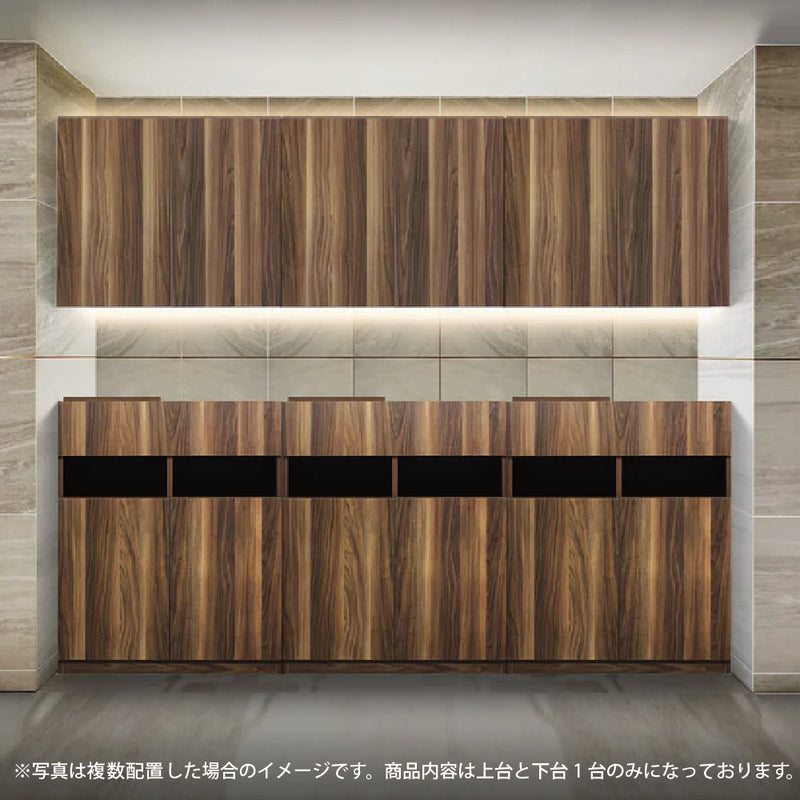ダークブラウンウッド色フラットシャンプーキャビネット【上下SET】