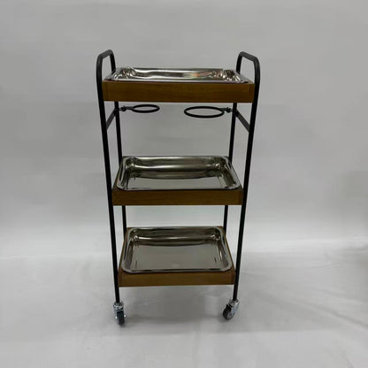 アウトレット 3段ウッドワゴン ステンレストレイ3枚 キャスター付き(BR)【完成品出荷】OL2127 通常価格￥19,580