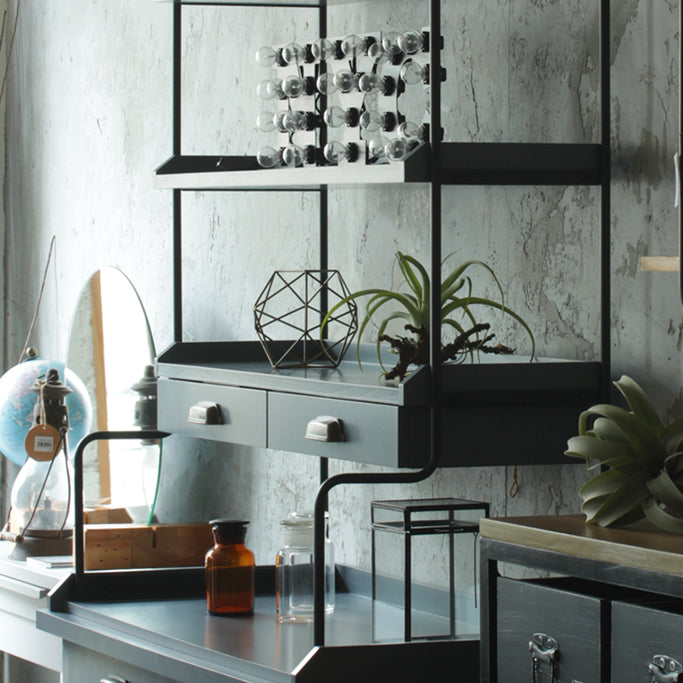 グレー色ディスプレイシェルフキャビネット詳細