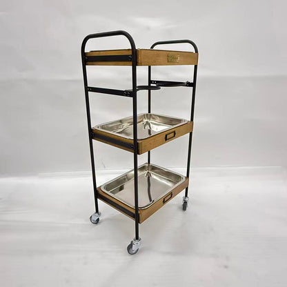 アウトレット 3段ウッドワゴン ステンレストレイ3枚 キャスター付き(BR)【完成品出荷】OL2136 通常価格￥19,580