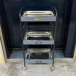 アウトレット 3段ウッドワゴン ステンレストレイ3枚 キャスター付き(GY)【完成品出荷】OL2220 通常価格￥19,580