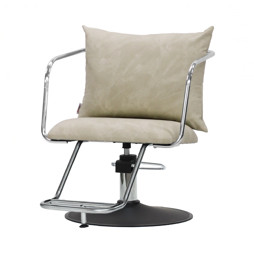 スタイリングチェア【エノラ】ベージュ　ダブルステップ　丸型ーポンプ黒塗装