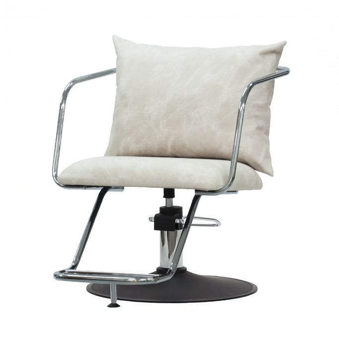 スタイリングチェア【エノラ】スモーキーホワイト　ダブルステップ　丸型ポンプ黒塗装