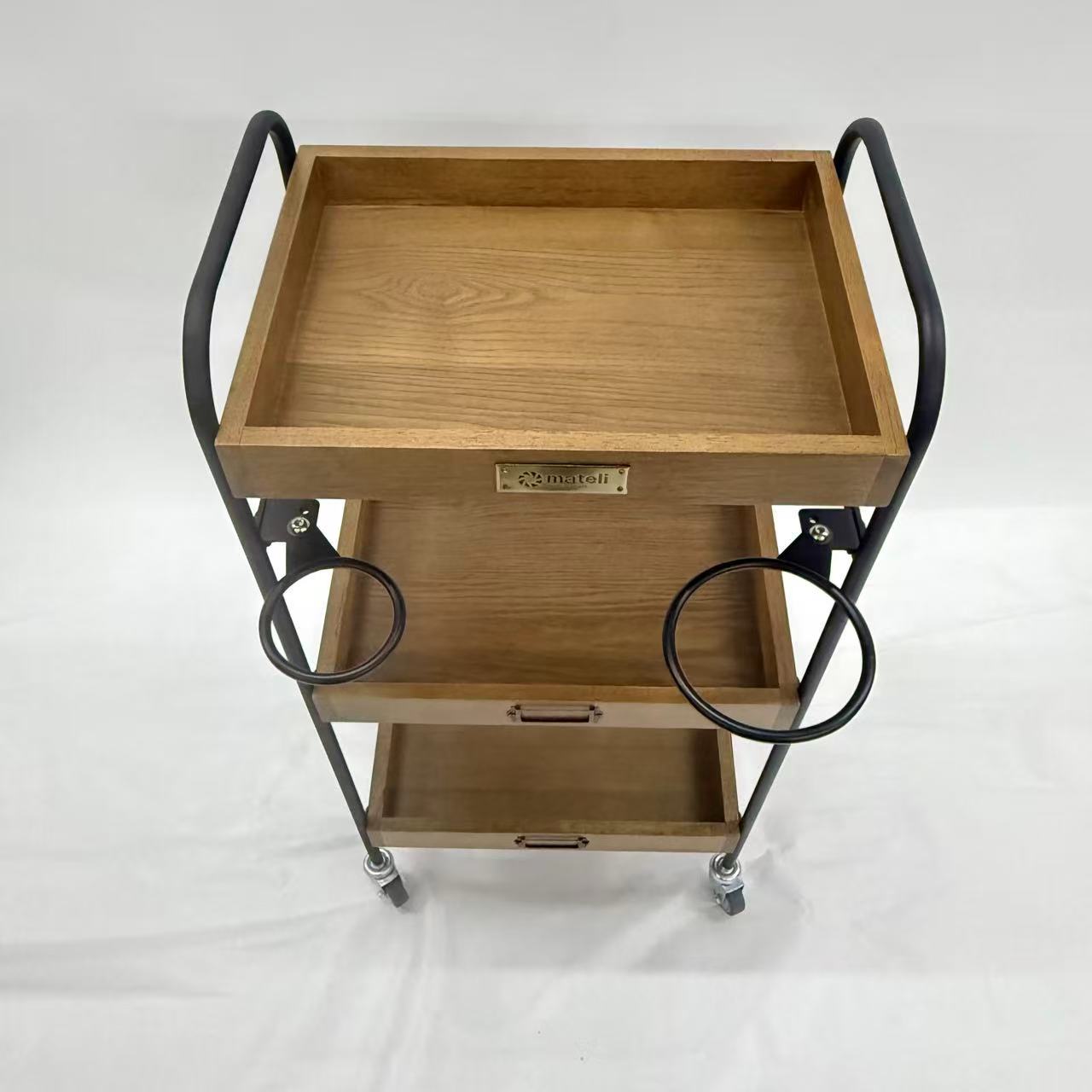 アウトレット 3段ウッドワゴン ステンレストレイ無し キャスター付き(BR)【完成品出荷】OL2134 通常価格￥16,280