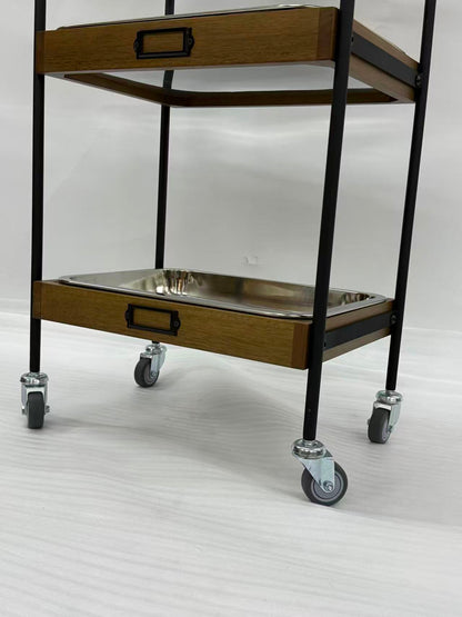 アウトレット 3段ウッドワゴン ステンレストレイ3枚 キャスター付き(BR)【完成品出荷】OL2138 通常価格￥19,580