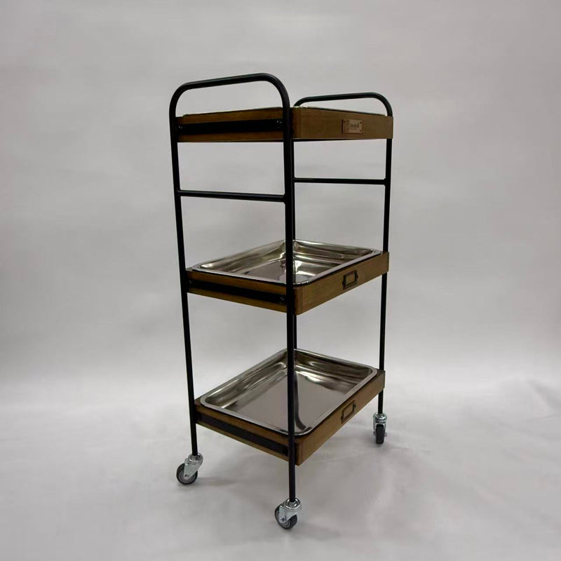 アウトレット 3段ウッドワゴン ステンレストレイ3枚 キャスター付き(BR)【完成品出荷】OL2123 通常価格￥19,580