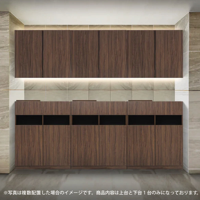 ミディアムブラウンウッド色のフラットシャンプーキャビネット【SET】