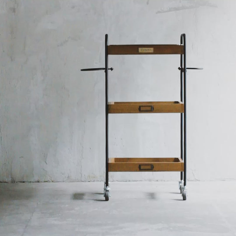 3段ウッドワゴン/ステンレストレイ1枚 BR