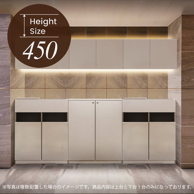 おしゃれな美容室にあるベージュグレーの収納キャビネット【シャンプースペース用収納キャビネット H450mm】