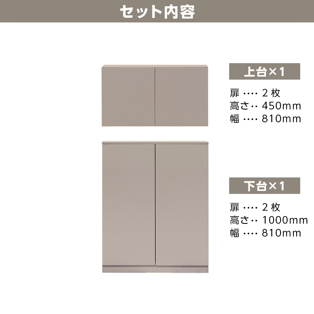 ストック型キャビネットのセット内容【ダブル扉　高さ450ｍｍ　ベージュグレー】