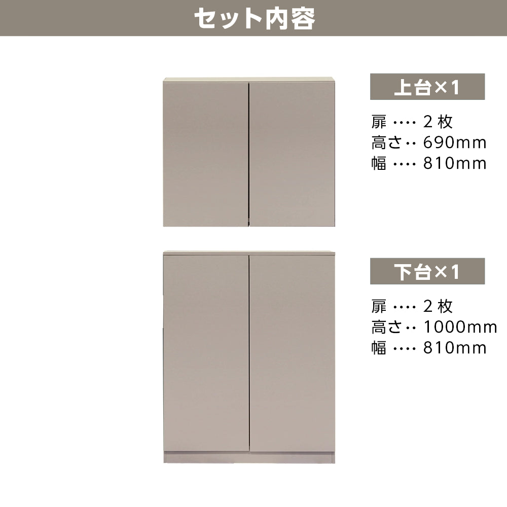 ストック型キャビネットのセット内容【ベージュグレー　ダブル扉　Ｈ690】