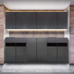 ダークグレー色収納キャビネットセット上台H690mm