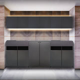 ダークグレー色収納キャビネットセット上台H450mm