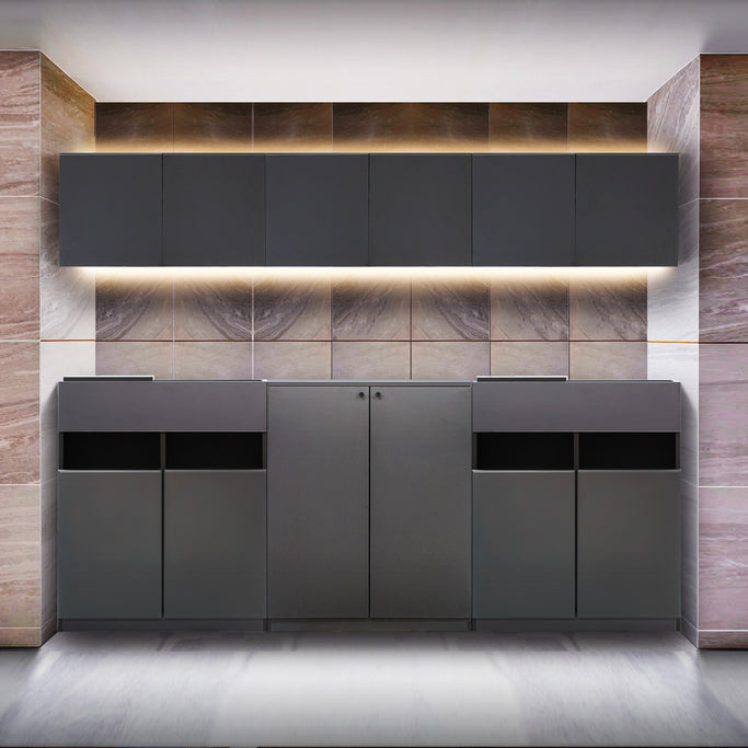 ダークグレー色収納キャビネットセット上台H450mm