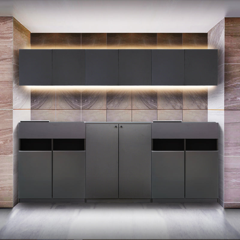 ダークグレー色収納キャビネットセット上台H450mm