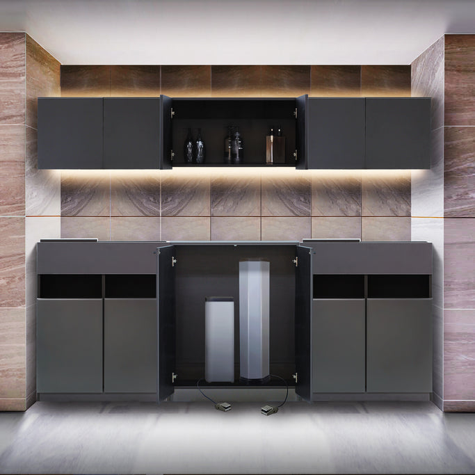 ダークグレー色収納キャビネットセット上台H450mm