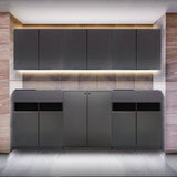 ダークグレー色収納キャビネットセット上台H690mm