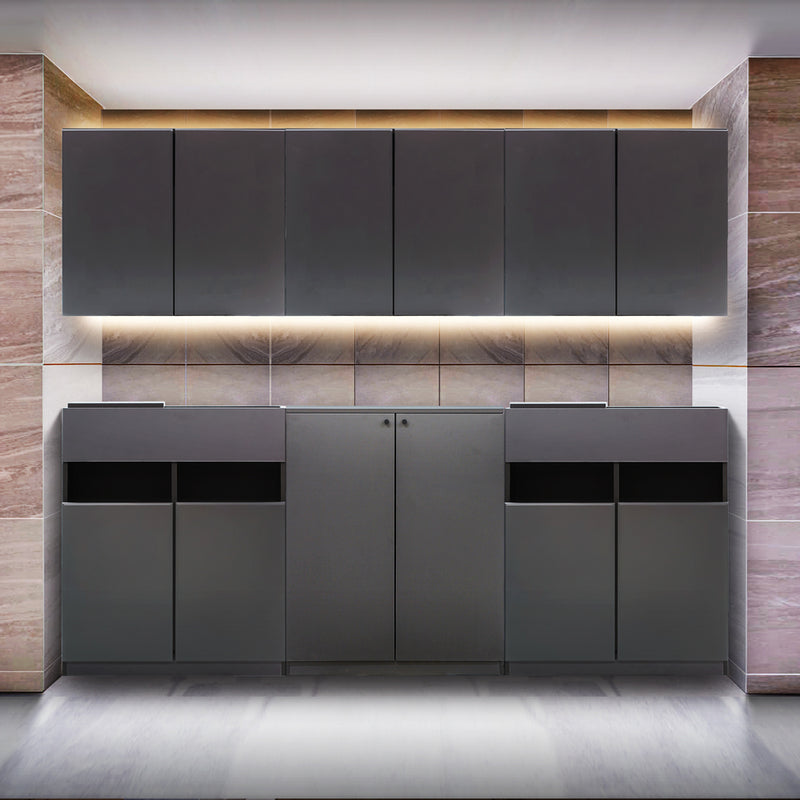 ダークグレー色収納キャビネットセット上台H690mm