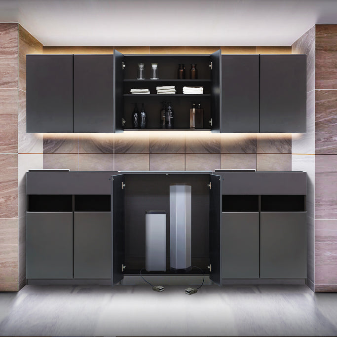 ダークグレー色収納キャビネットセット上台H690mm