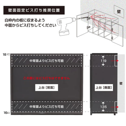 シャンプーキャビネットの壁面固定について