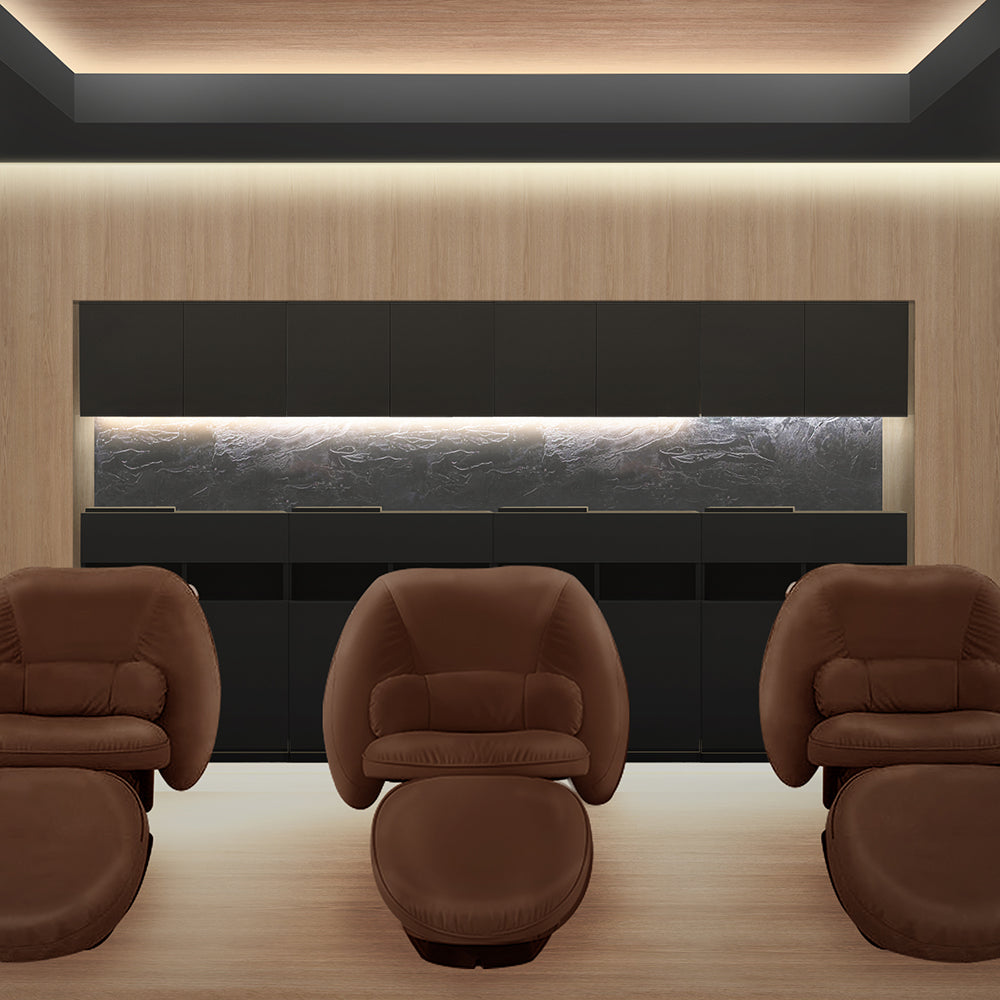 おしゃれな美容室にあるブラックのシャンプーキャビネットセット【上台のサイズ:450mm】