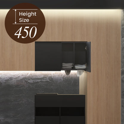 フラットシャンプーキャビネット 組立式【上台】扉2枚　高さ450　幅810　BK