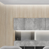 おしゃれな美容室のシャンプースペースにあるモルタルカラーのシャンプーキャビネット