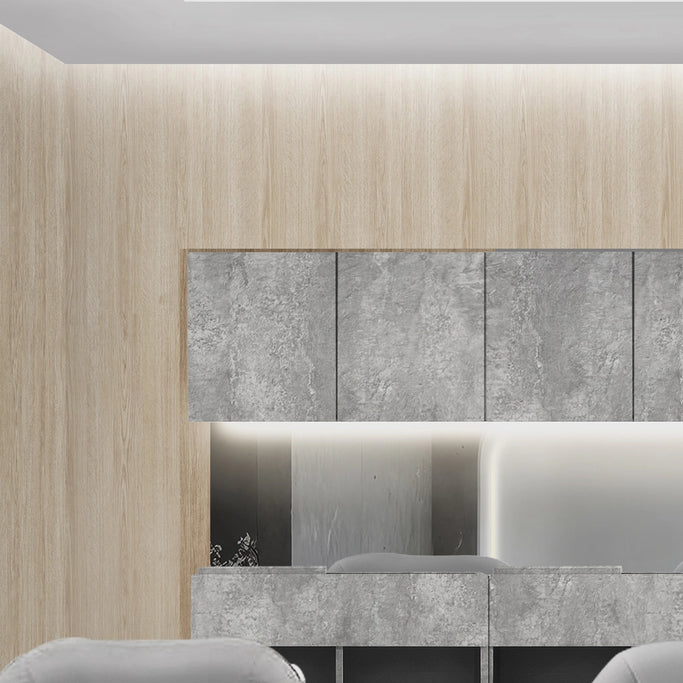 おしゃれな美容室のシャンプースペースにあるモルタルカラーのシャンプーキャビネット