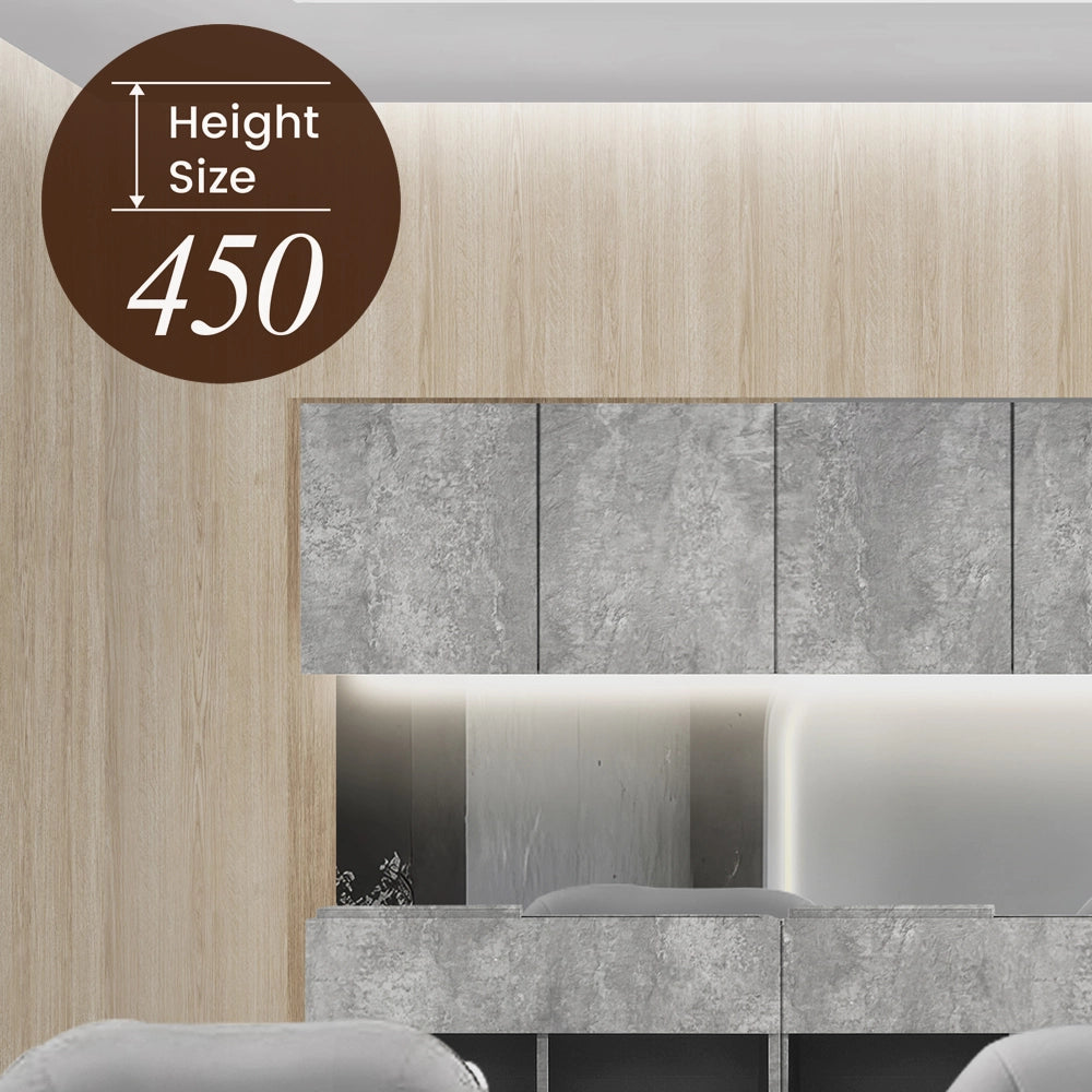 おしゃれな美容室のシャンプースペースにあるモルタルカラーのシャンプーキャビネット