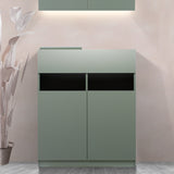 韓国風サロンにあるアッシュグリーン色シャンプーキャビネットの下台