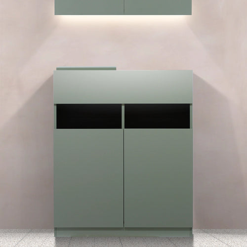 韓国風サロンにあるおしゃれなアッシュグリーンシャンプーキャビネット【下台】