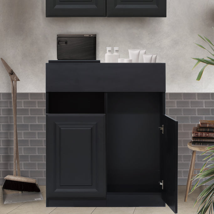 サロンにあるおしゃれなブラック色モールディングありシャンプーキャビネット【下台】