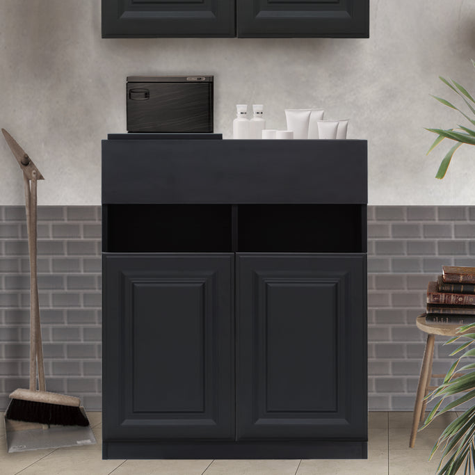 サロンにあるおしゃれなブラック色モールディングありシャンプーキャビネット【下台】