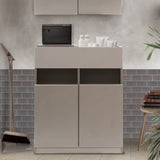 サロンにあるベージュグレー色フラットシャンプーキャビネット【下台】