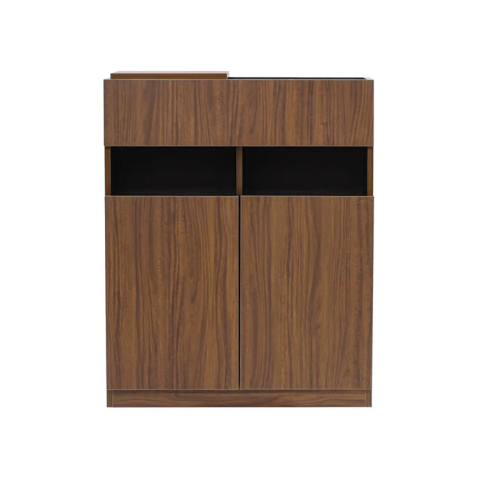 ミディアムブラウンウッド色のフラットシャンプーキャビネット【下台】