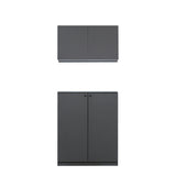 ダークグレー色収納キャビネットセット上台H450mm