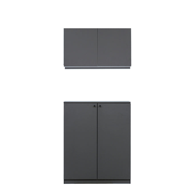 ダークグレー色収納キャビネットセット上台H450mm