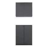 ダークグレー色収納キャビネットセット上台H690mm