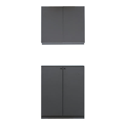 ダークグレー色収納キャビネットセット上台H690mm