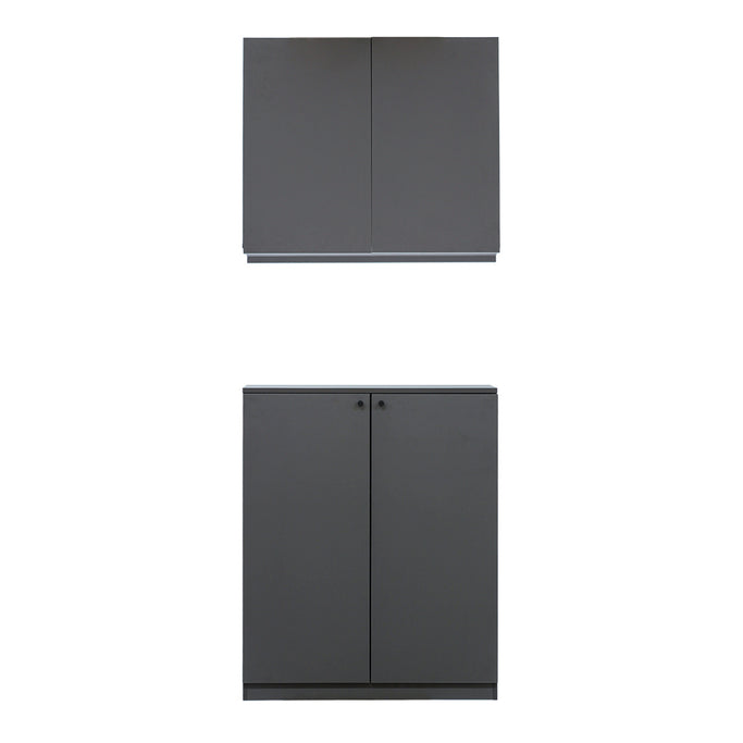 ダークグレー色収納キャビネットセット上台H690mm