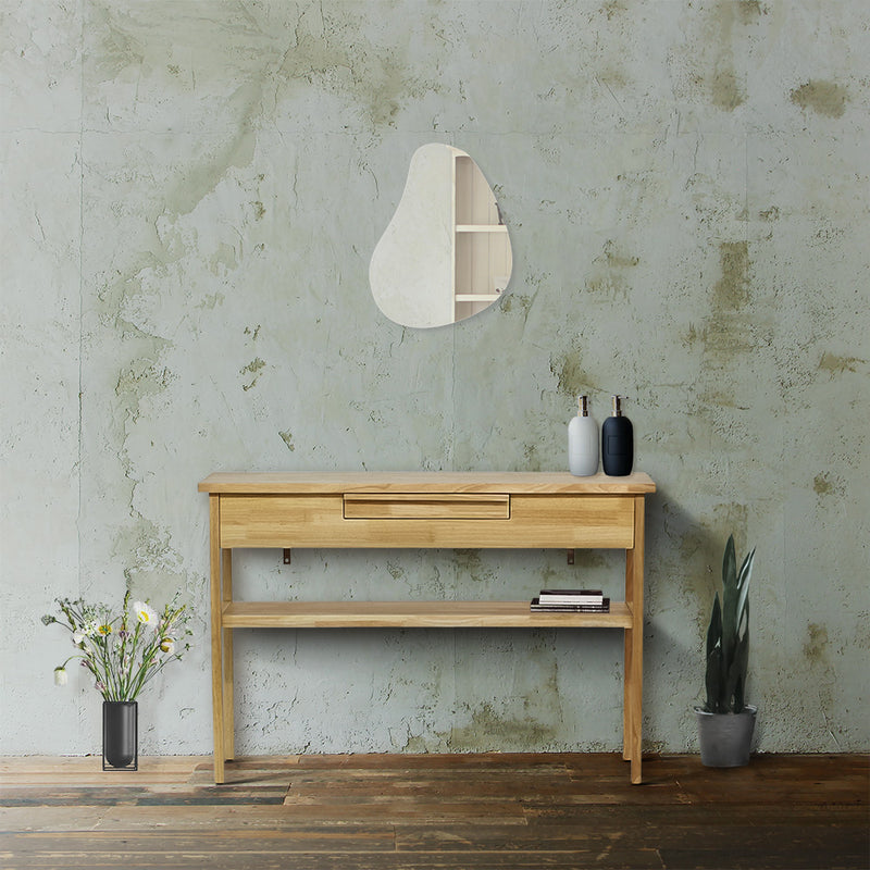 おしゃれなサロンになるウォールアートミラー【MRO17】とウッドコンソール