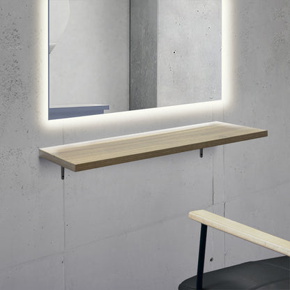 おしゃれな美容室 セット面になるブラウンカラーウォールシェルフ