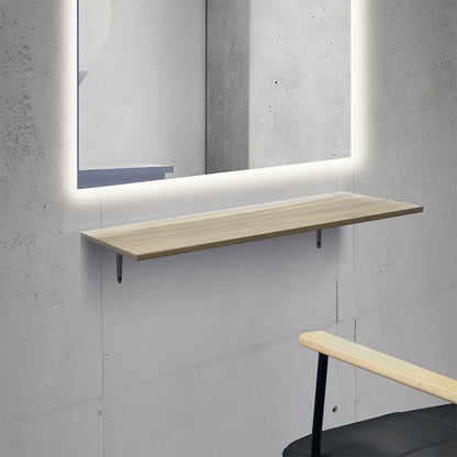 おしゃれな美容室 セット面になるブラウンカラーウォールシェルフ