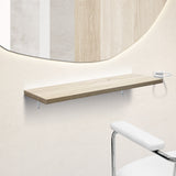 おしゃれな美容室 セット面になるナチュラルウッドカラーウォールシェルフ