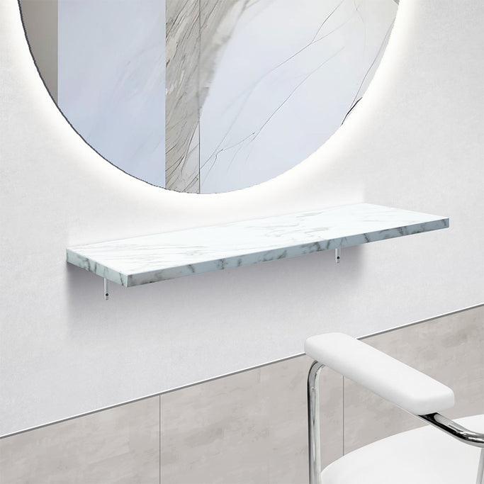 おしゃれな美容室 セット面になるストーンカラーウォールシェルフ