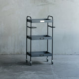 美容室にあるおしゃれなグレー色3段ウッドワゴン